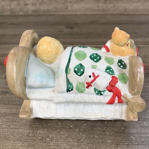 Vintage Sleeping Child Christmas Ceramic Music Box Silent Night - Tested - Picture 5 of 11